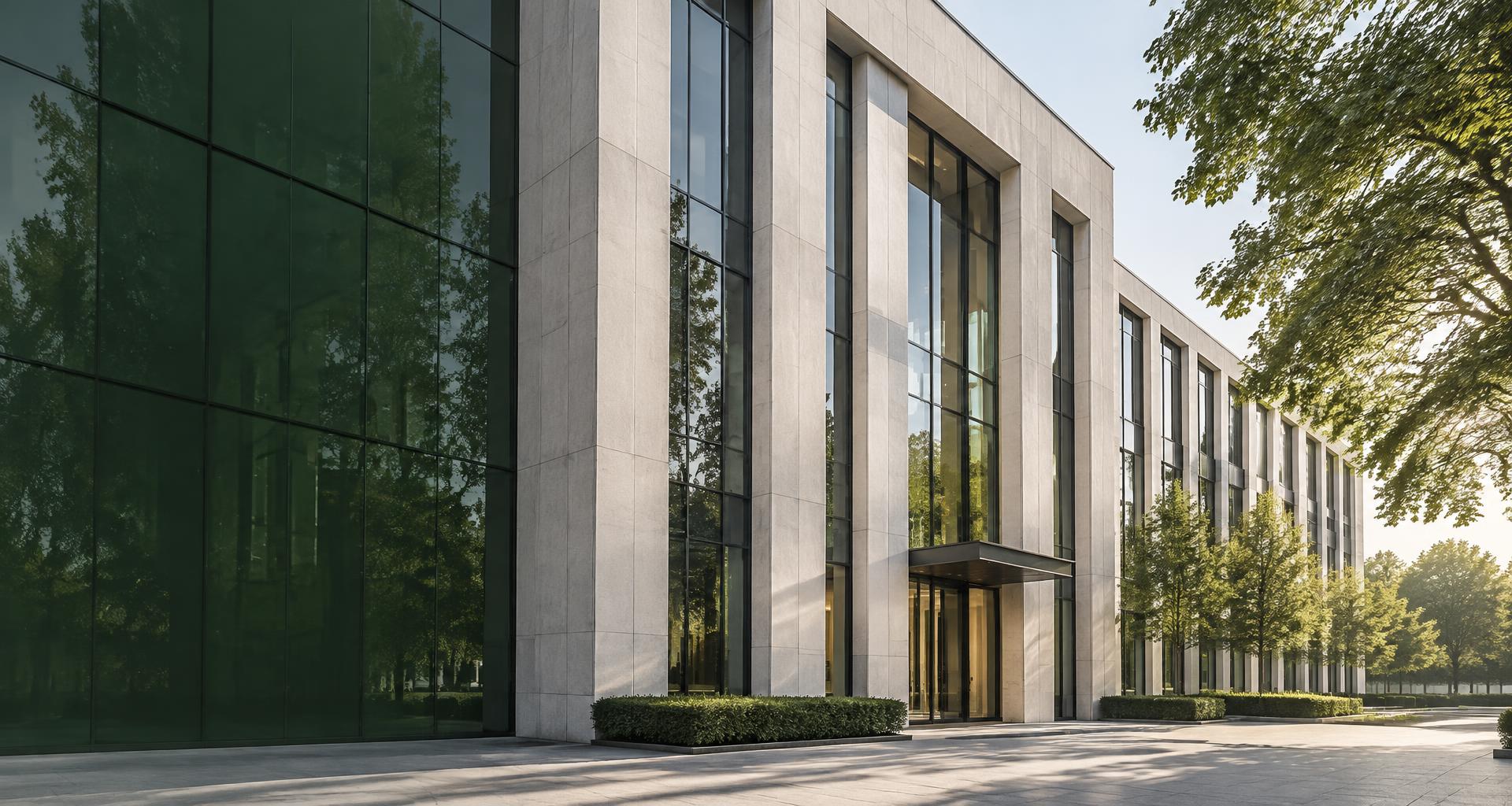 Modern glass and stone corporate architecture